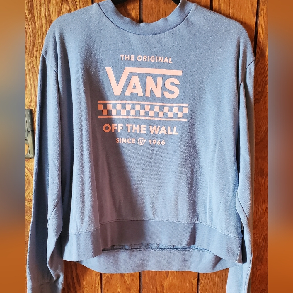 Vans Light Blue Crewneck Sweatshirt with Pink Logo
